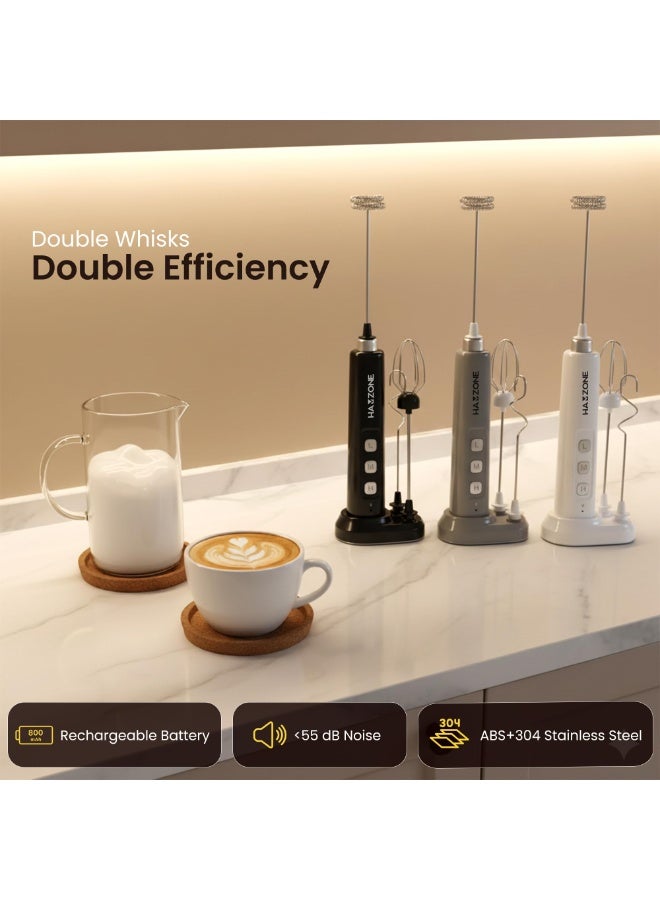 هامزون جهاز رغوة الحليب المحمول القابل لإعادة الشحن مع غطاء، عصا كهربائية محمولة لصنع الرغوة، قابلة للفصل - رمادي - Image 4